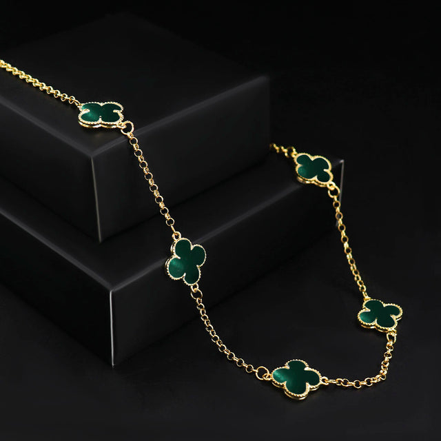 Corrente Trevo Verde - 60cm - Banhado a Ouro 18K