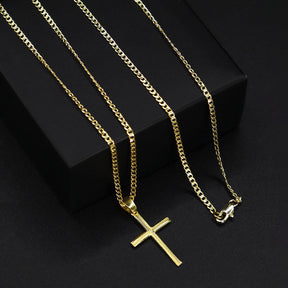 Corrente Grumet (2mm) - 70cm + Pingente Cruz Pequena Lisa - 2,3x1,5cm- Banhado a Ouro 18K