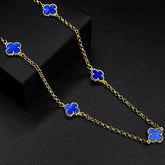 Corrente Trevo Mini Azul - 60cm e 70cm - Banhado a Ouro 18K