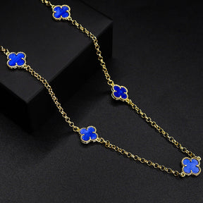 Corrente Trevo Mini Azul - 60cm e 70cm - Banhado a Ouro 18K
