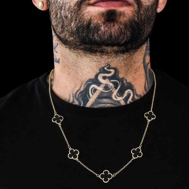 Corrente Trevo Preto 3 - 60cm e 70cm - Banhado a Ouro 18K