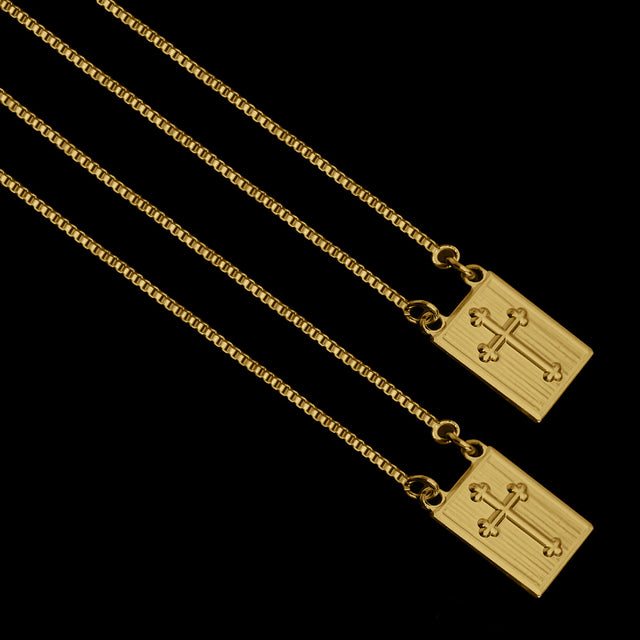 Escapulário Veneziana Cruz - 70cm - Banhado a Ouro 18K