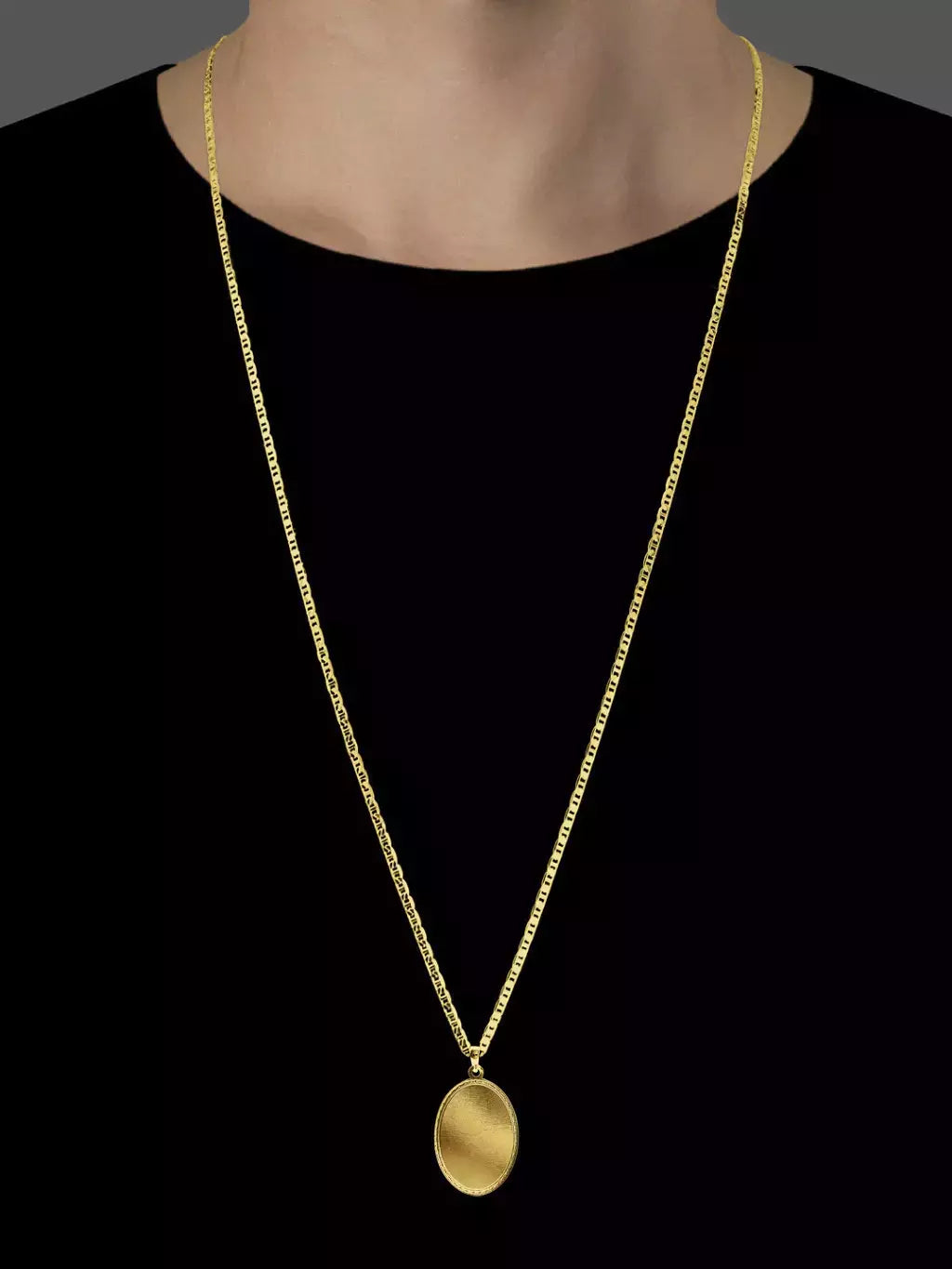 Corrente Piastrini (2mm) 60cm + Pingente Oval Moldura 1 Personalize - 3,5x2,5cm - Banhado a Ouro 18K