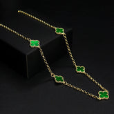 Corrente Trevo Mini Verde - 50cm e 70cm - Banhado a Ouro 18K