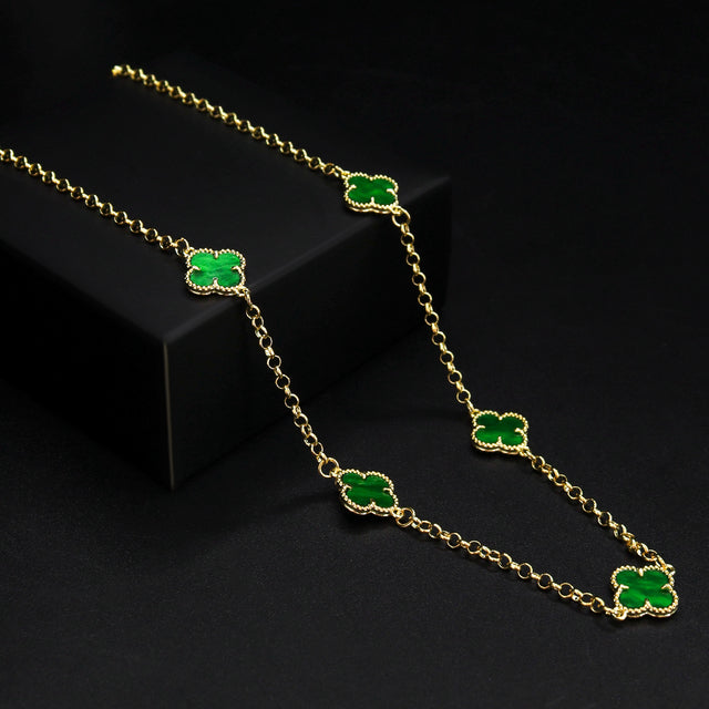 Corrente Trevo Mini Verde - 50cm e 70cm - Banhado a Ouro 18K